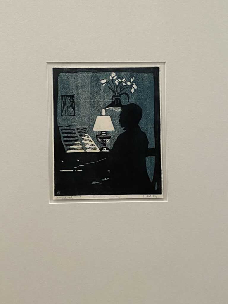 ハーモニウム前のカンディンスキー、1907年、和紙、リノカット